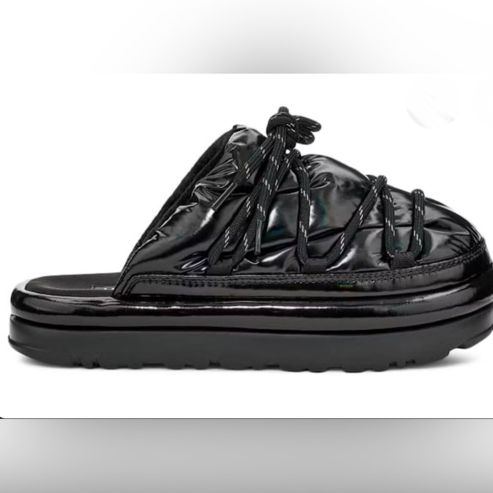 UGG Hi Shine Black patent quilted puffy Spaceslider Slides shoe size 9 brand new